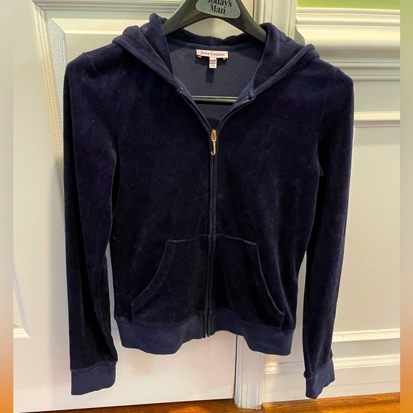 Juicy Couture Y2K rhinestone navy blue velvet Zip Up Hooded Jacket - Picture 4 of 9